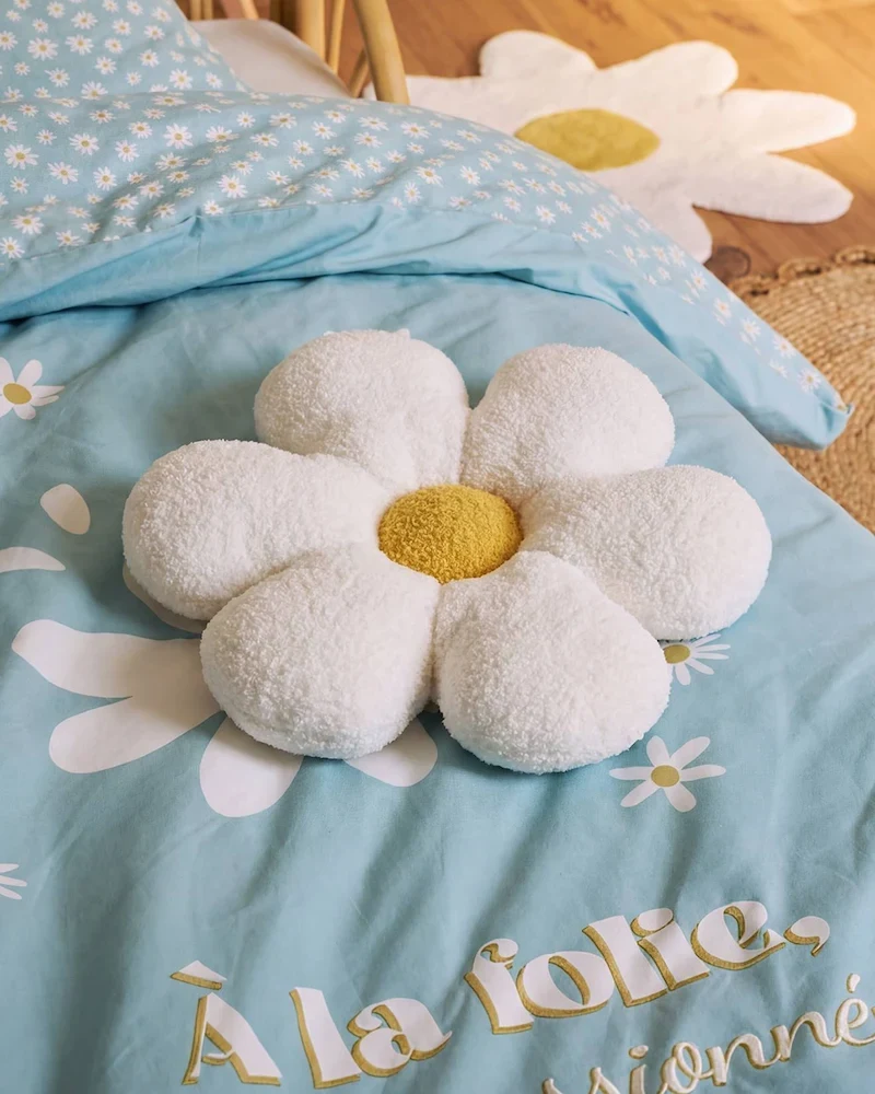 Coussin déco enfant bouclette fleur écru de Vertbaudet