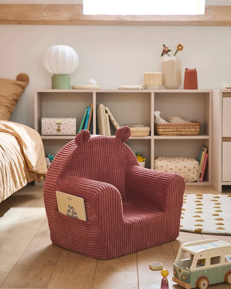 Fauteuil enfant Ourson en velours côtelé rose framboise de Vertbaudet