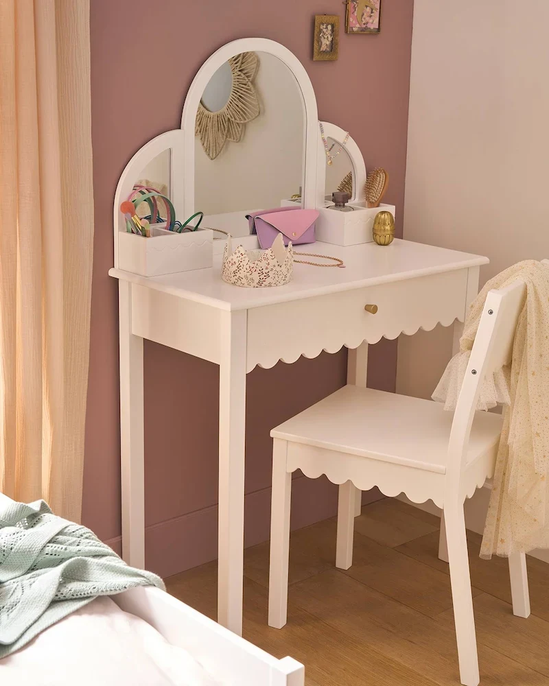 Coiffeuse enfant Feston blanche à trois miroirs de Vertbaudet