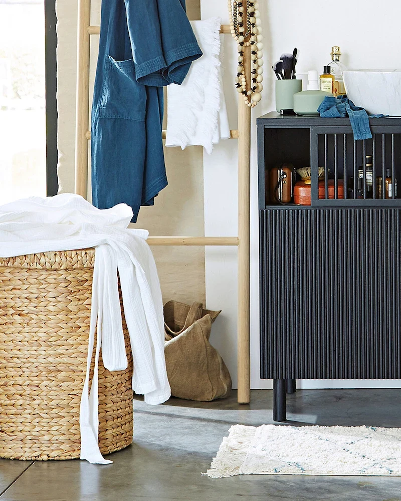 Panier à linge rond Lomopi en jacinthe tressée avec couvercle