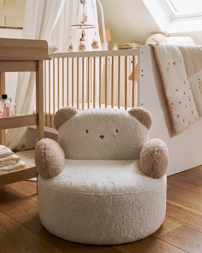 Fauteuil pivotant enfant ourson en bouclette blanche de Vertbaudet