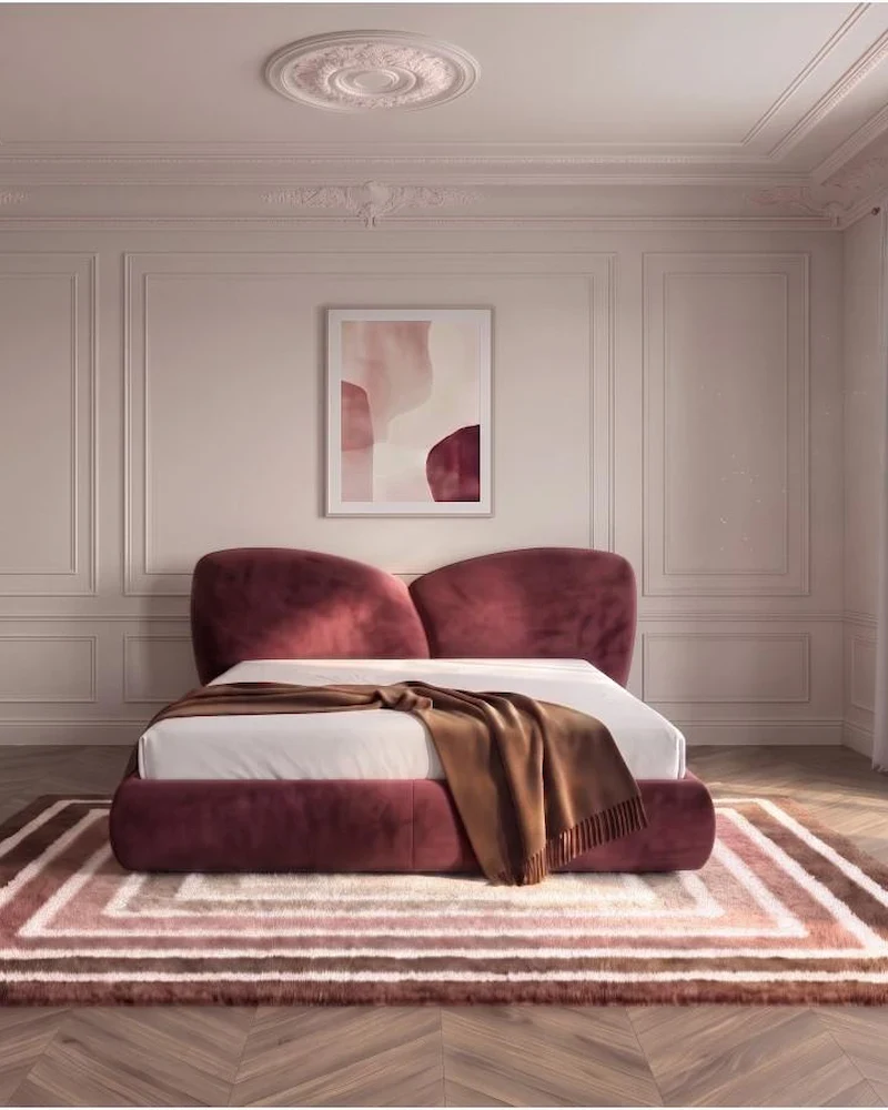 Lit bas Danae en velours rouge bordeaux de Bobochic