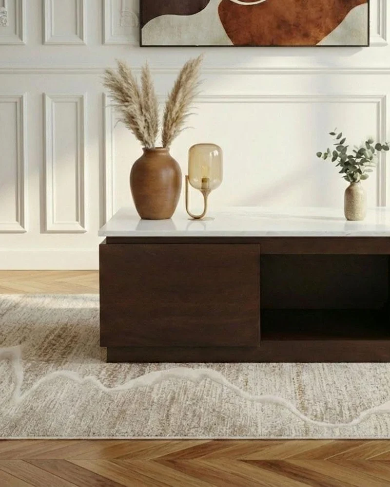 Table basse carrée Barbara en manguier et marbre de Bobochic