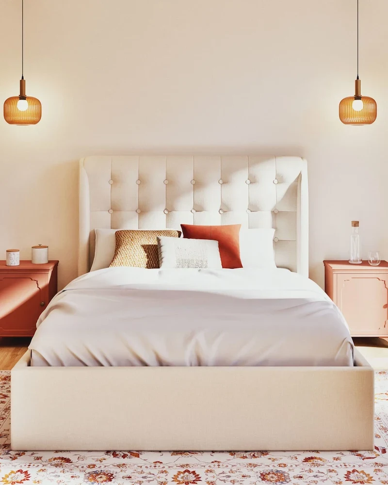 Lit coffre Cushion en polyester recyclé beige 140x190 de Maisons du Monde