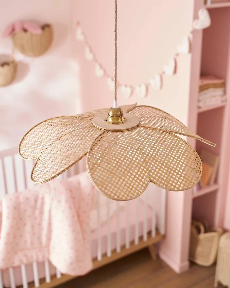 Abat-jour pour suspension fleur en bambou tressé beige de Vertbaudet