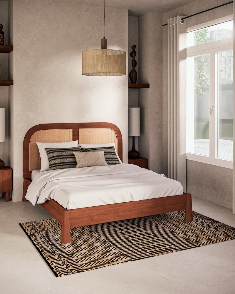 Lit vintage Alya en acacia massif et rotin tressé 160x200 de Maisons du Monde
