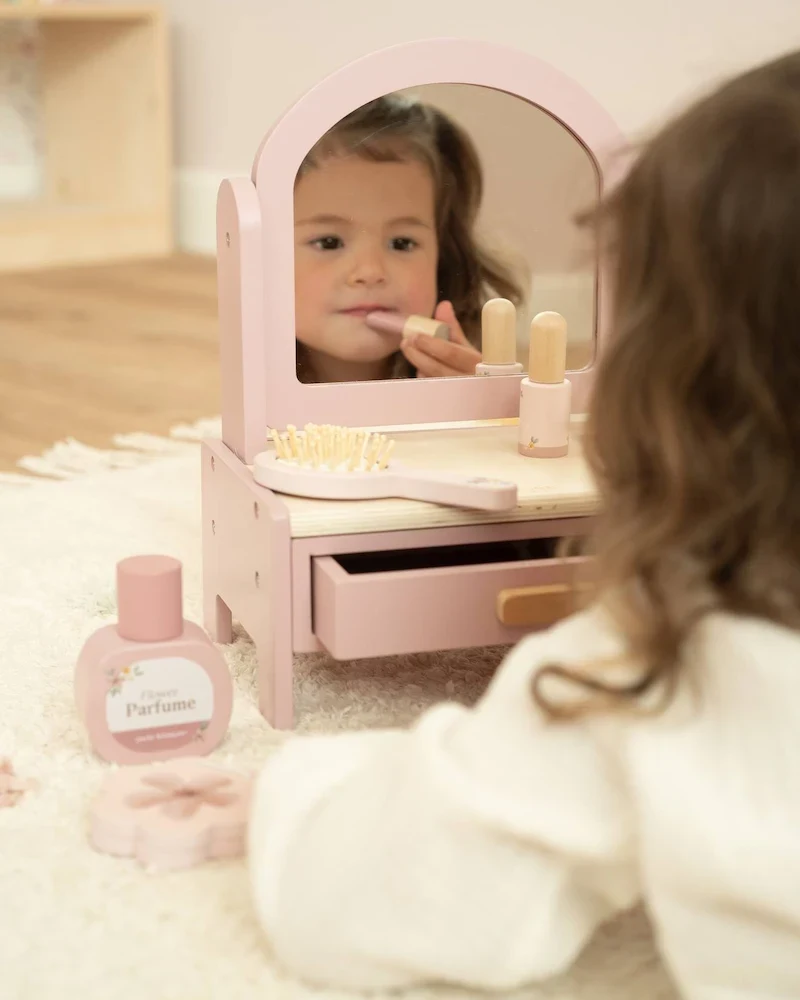 Petite coiffeuse en bois rose Little Dutch avec accessoires de beauté