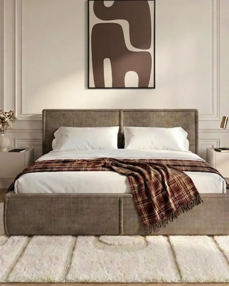 Lit coffre Palatium en velours côtelé taupe de Bobochic