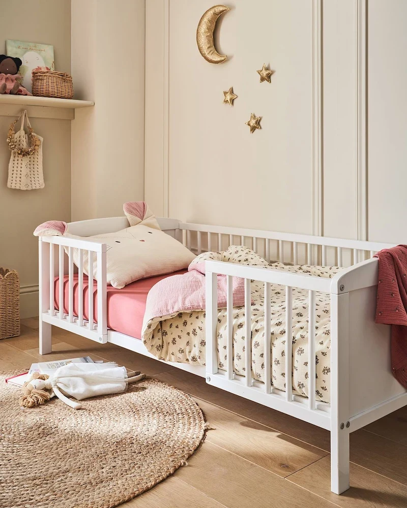 Lit enfant Wiki blanc 70x140 avec barrière et ouverture centrale