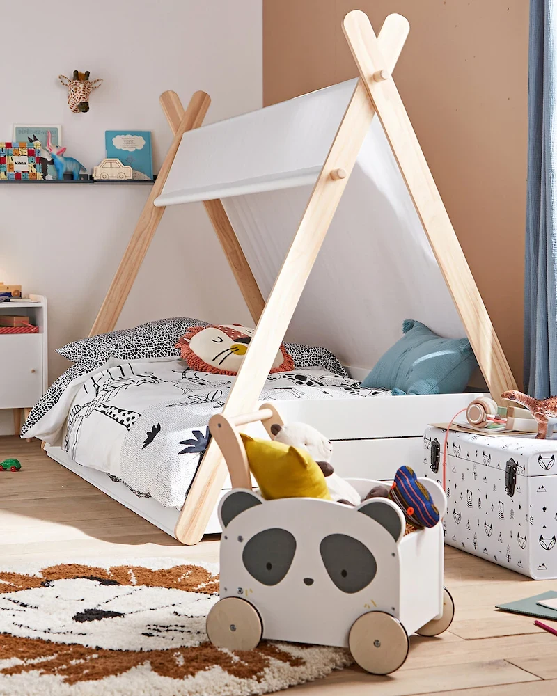 Lit enfant tipi Siffroy blanc et bois avec toile blanche