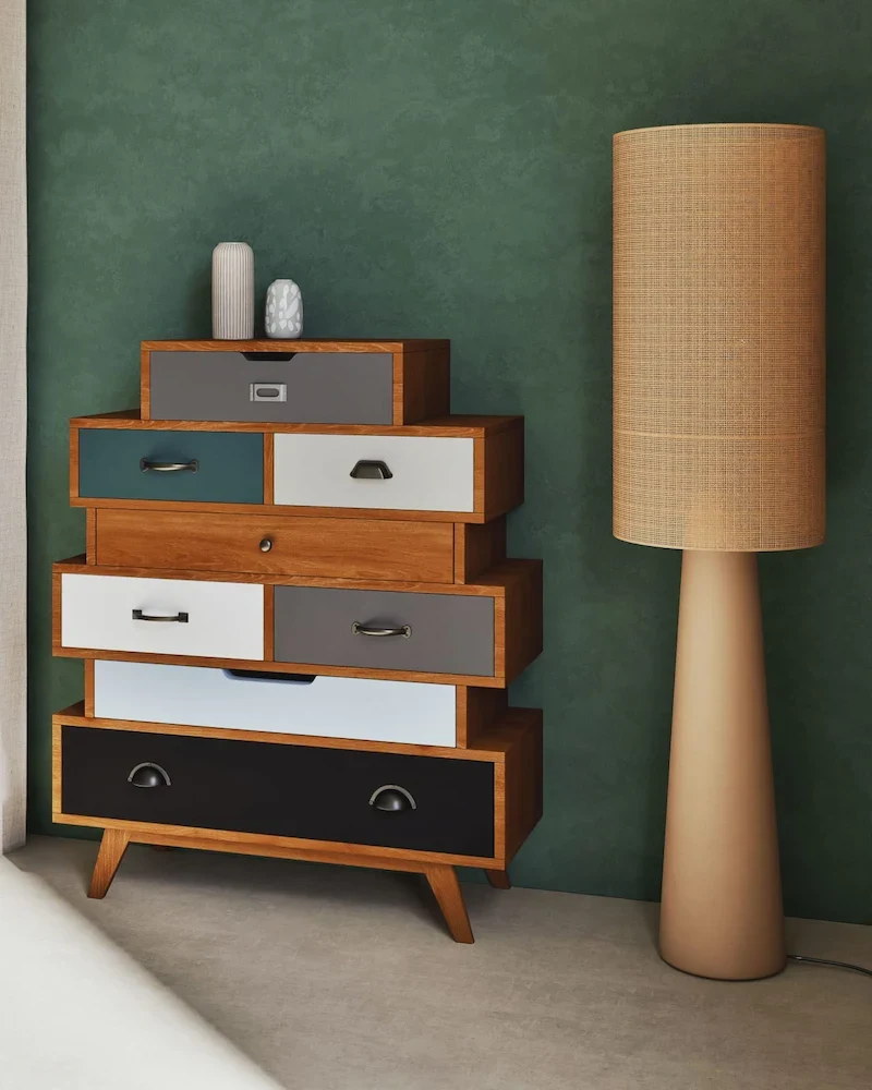 Lampadaire Manon beige et abat-jour en rotin H141 de Maisons du Monde
