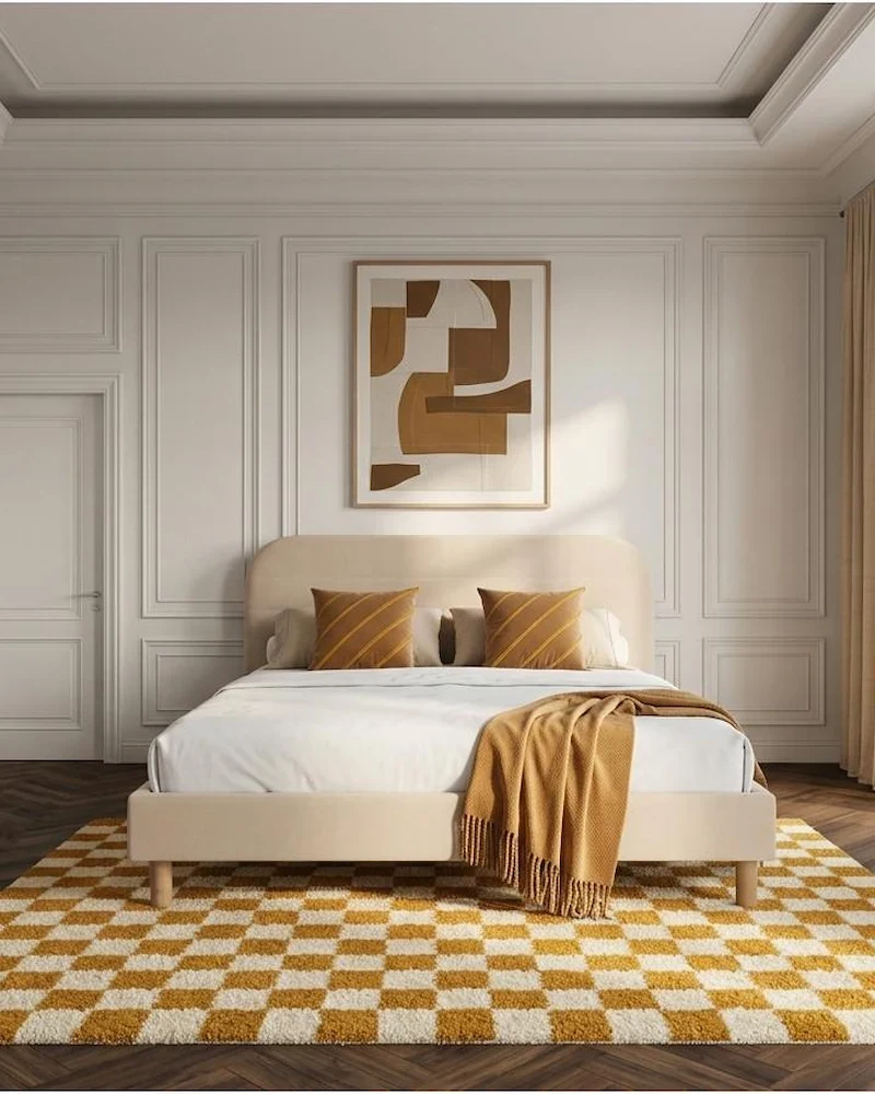 Lit Kaya en velours feutré beige à piquage horizontal de Bobochic
