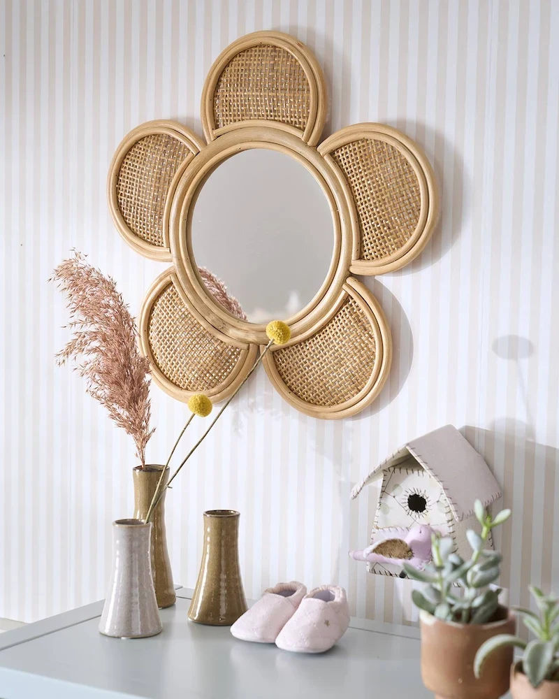 Miroir XL fleur en rotin et cannage de Vertbaudet