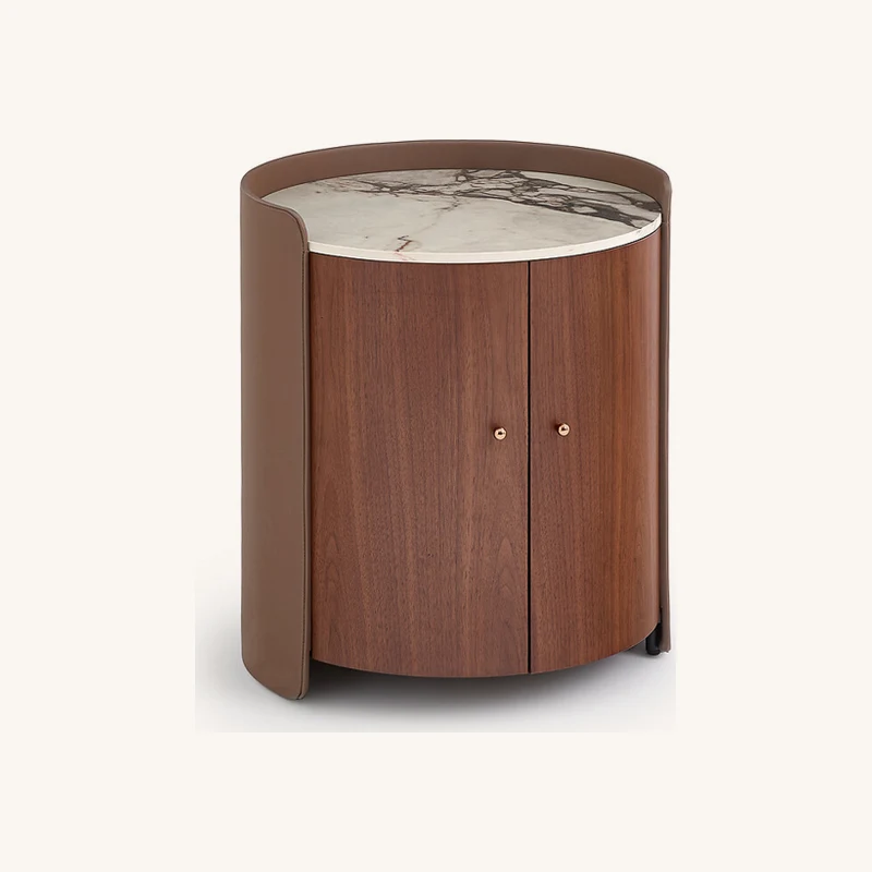 Bout de canapé mini-bar en plaqué noyer et cuir chez La Redoute