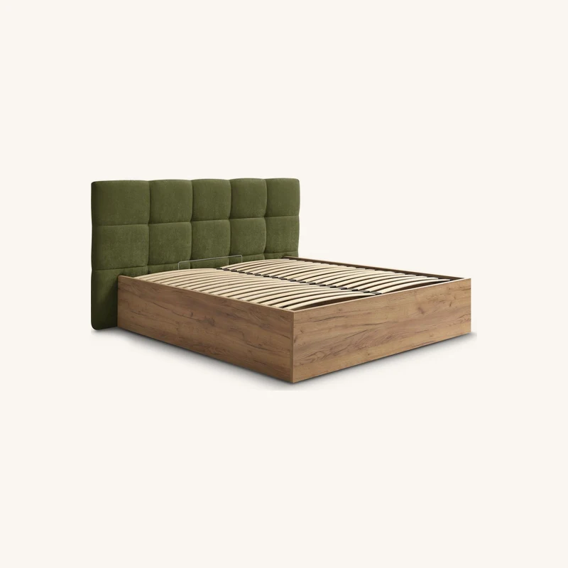 Lit coffre kumo tissu lisse vert chez Bobochic