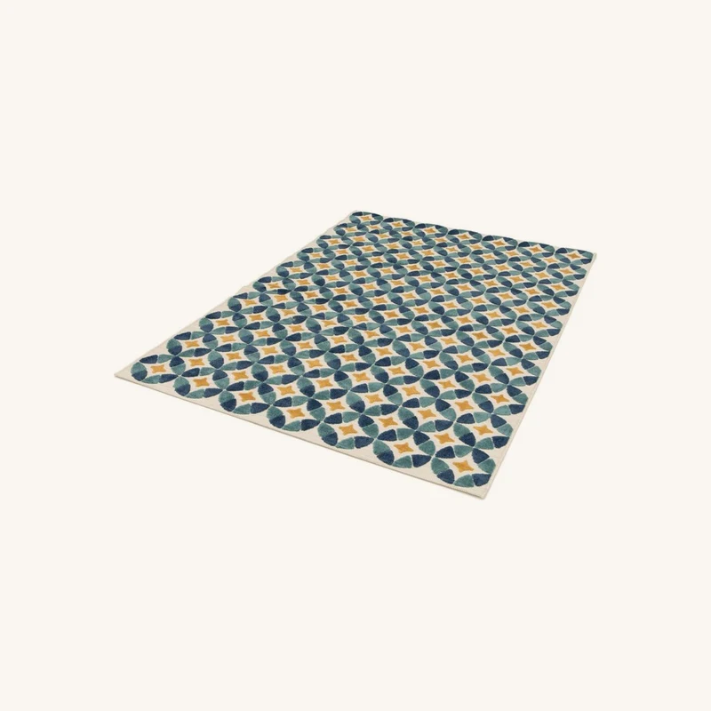 Tapis poils ras isaure motif abstrait bleu chez Bobochic