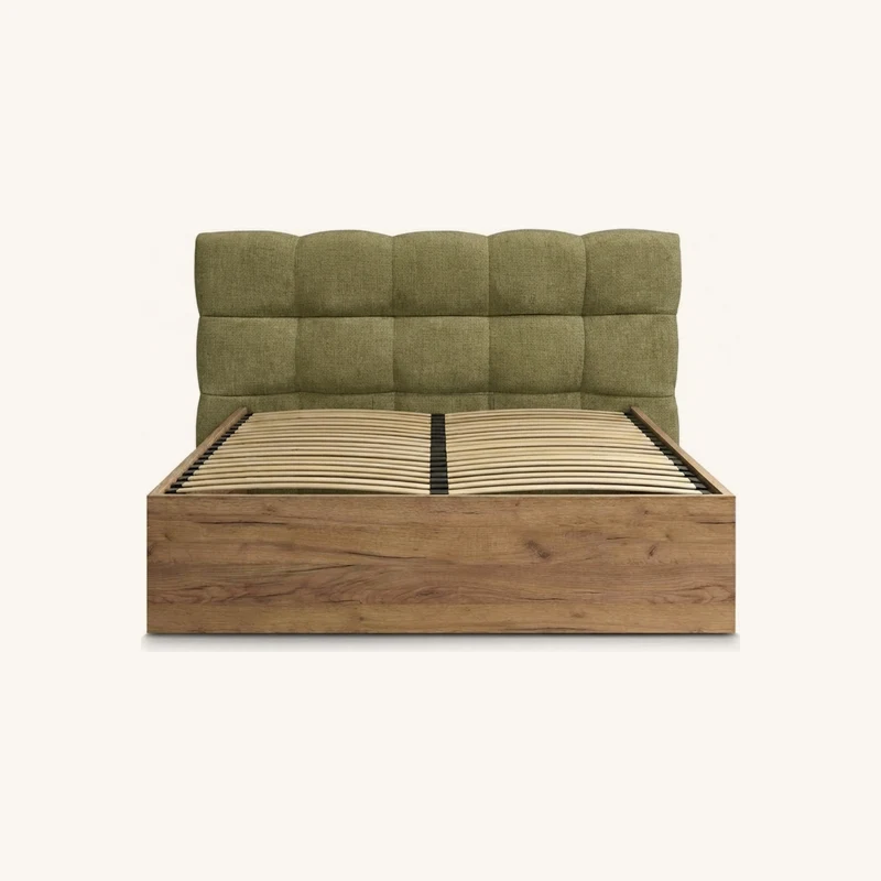 Lit coffre kumo tissu texturé vert chez Bobochic