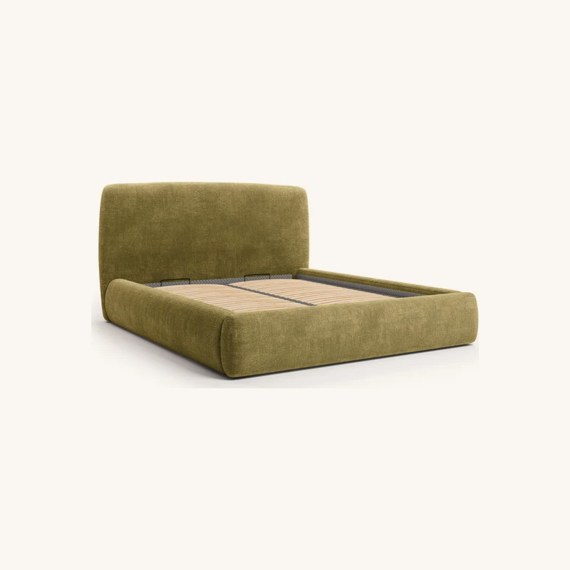 Lit coffre électrique elixa tissu texturé vert chez Bobochic
