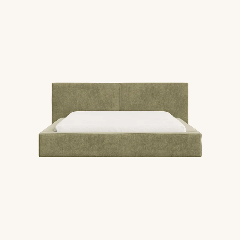 Lit coffre bas victoire tissu chenille vert chez Bobochic