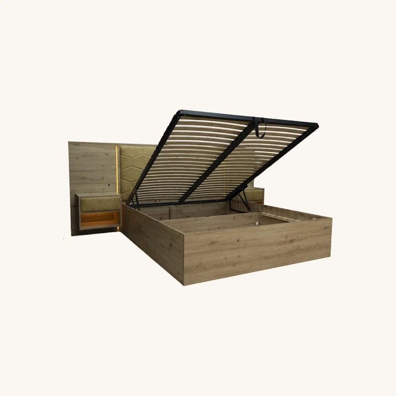 Lit coffre avec leds palmeraie et chevets chez Bobochic