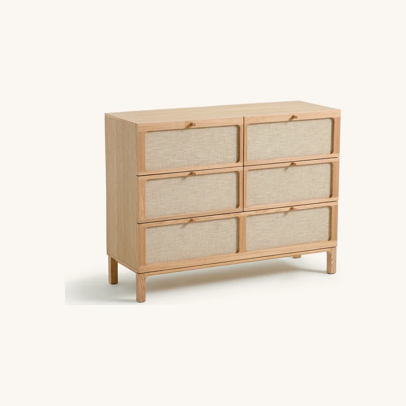 Commode 5 tiroirs, plaqué frêne et lin chez La Redoute