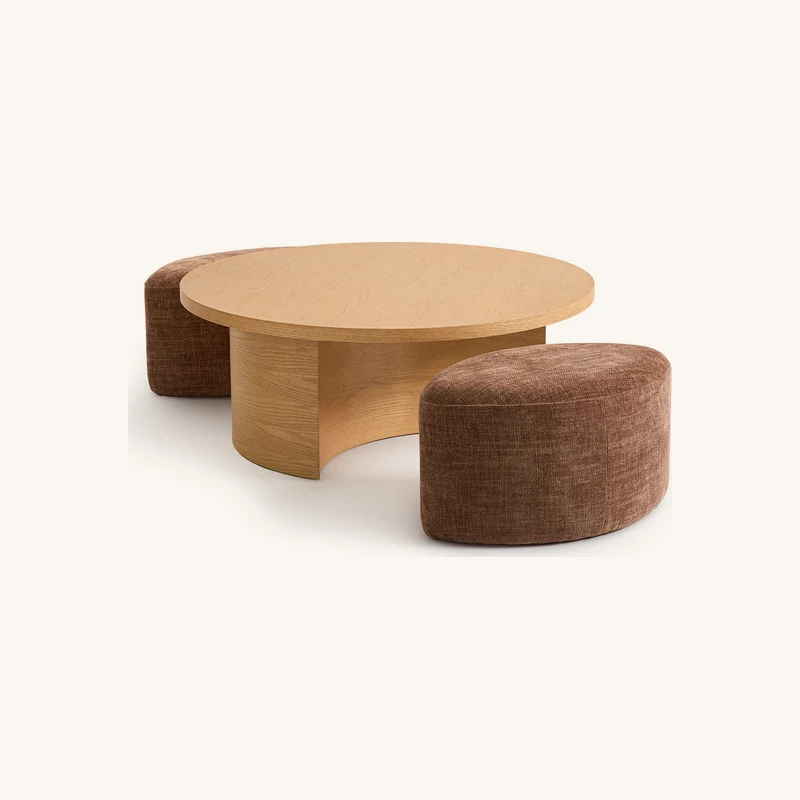 Table basse ronde en placage chêne chez La Redoute