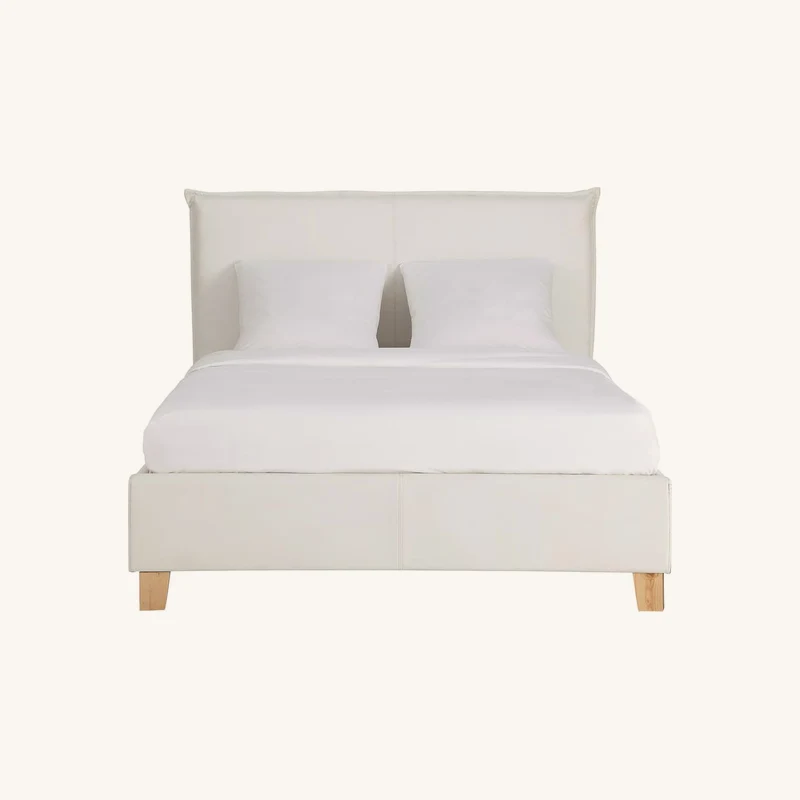 Lit coffre en tissu polyester aspect cuir blanc chez Maisons du Monde