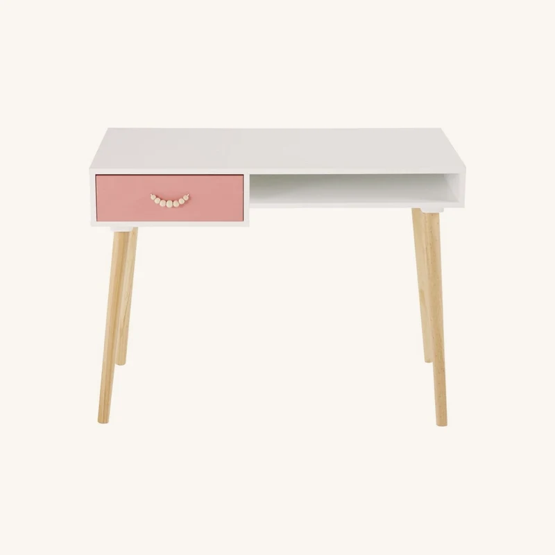 Bureau vintage 1 tiroir rose corail et blanc chez Maisons du Monde