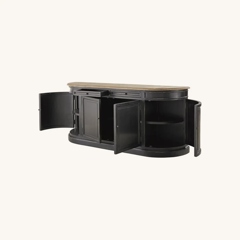 Buffet 4 portes 2 tiroirs en pin recyclé noir chez Maisons du Monde