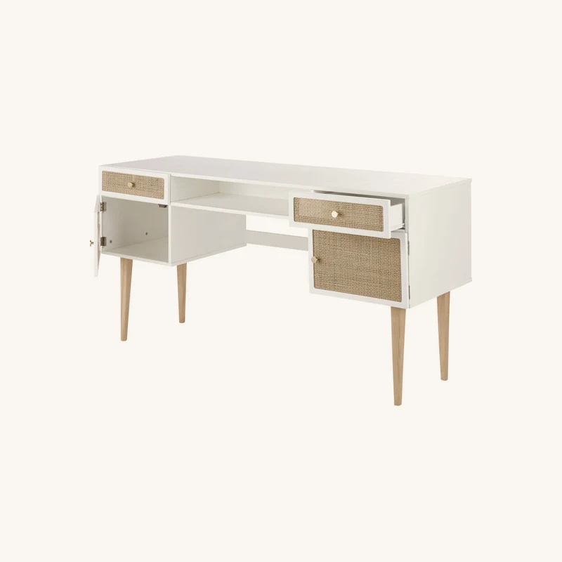 Bureau bicolore 2 portes 2 tiroirs cannage chez Maisons du Monde