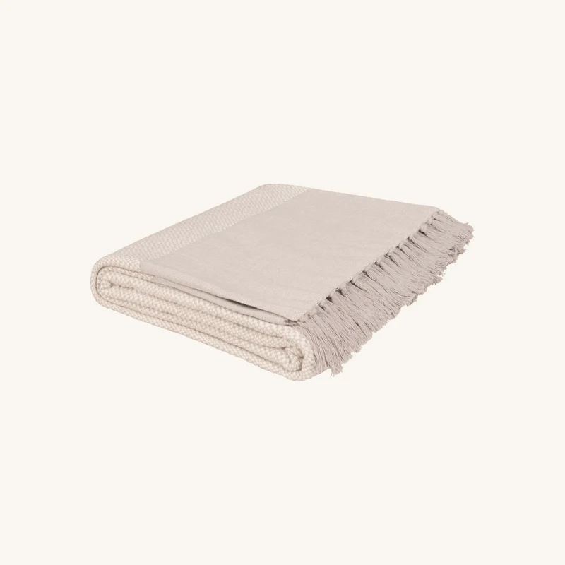 Plaid en coton recyclé tissé beige et écru chez Maisons du Monde