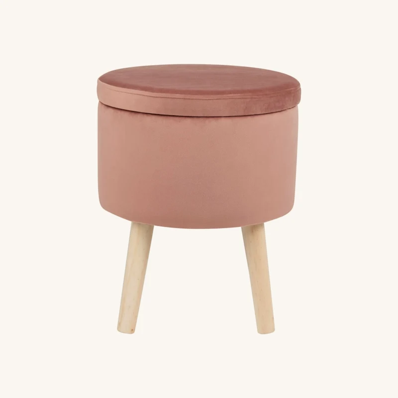 Tabouret coffre rose pieds en pin chez Maisons du Monde
