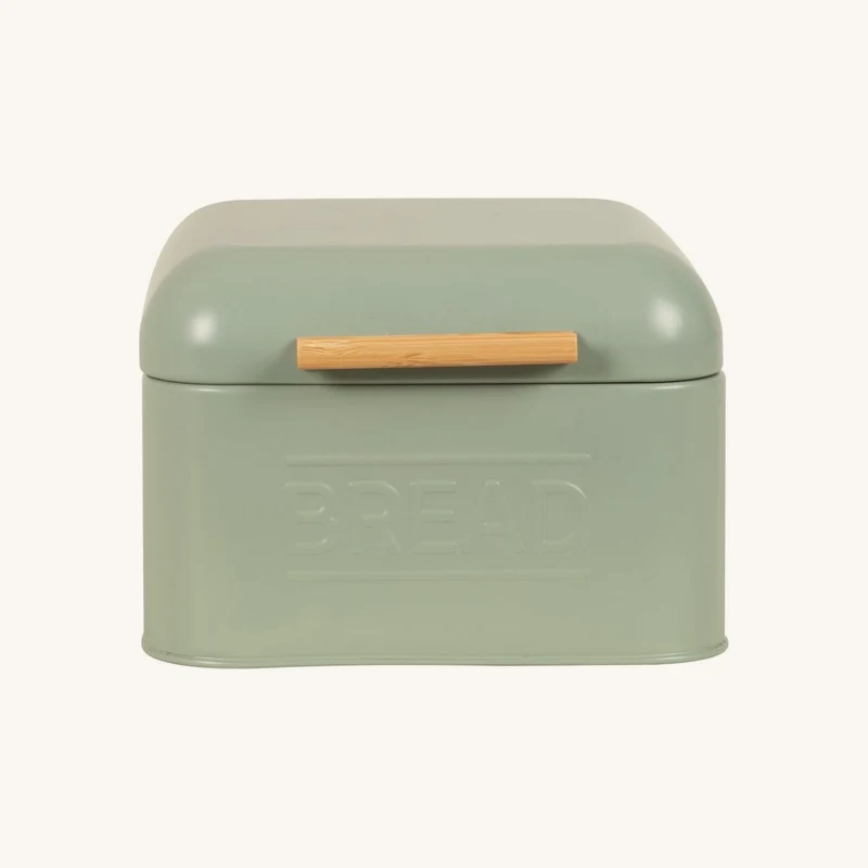Boîte à pain en acier vert poignée en bambou chez Maisons du Monde