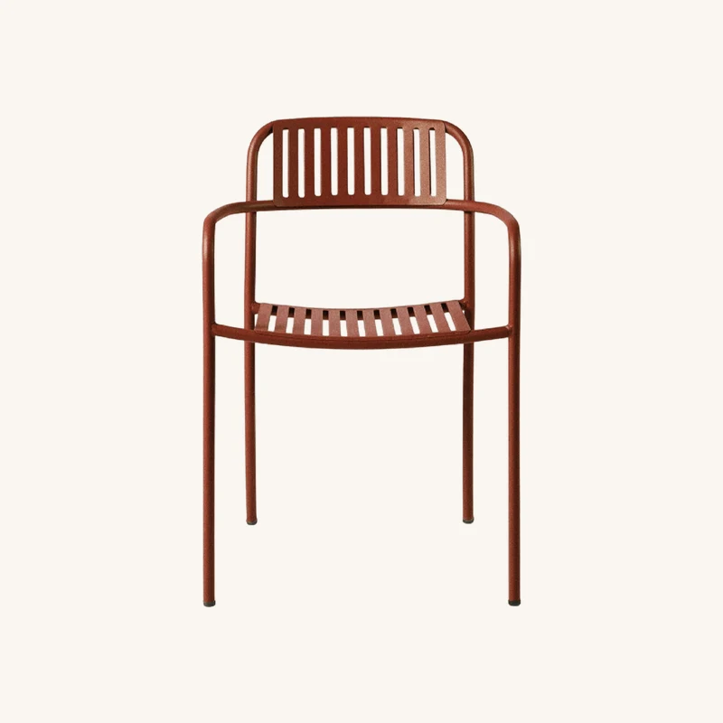 Fauteuil lames en acier inoxydable rouille fauve chez The Cool Republic