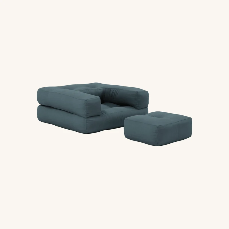 Pouf fauteuil convertible en coton bleu pétrole chez The Cool Republic