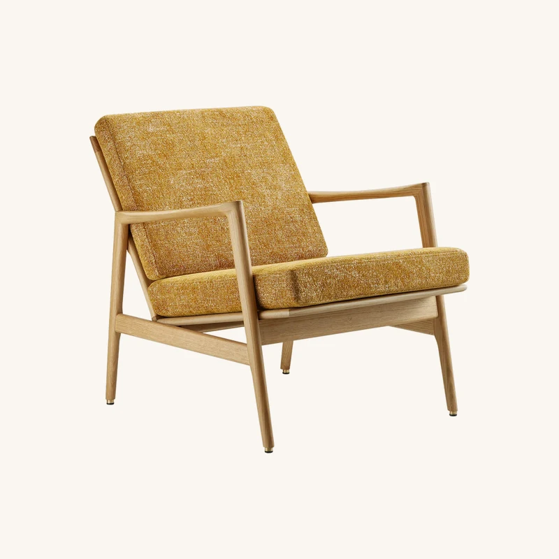 Fauteuil en chêne naturel et assise en tissu chez The Cool Republic