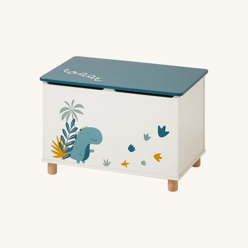 Coffre à jouets Dinosaure blanc imprimé chez Vertbaudet