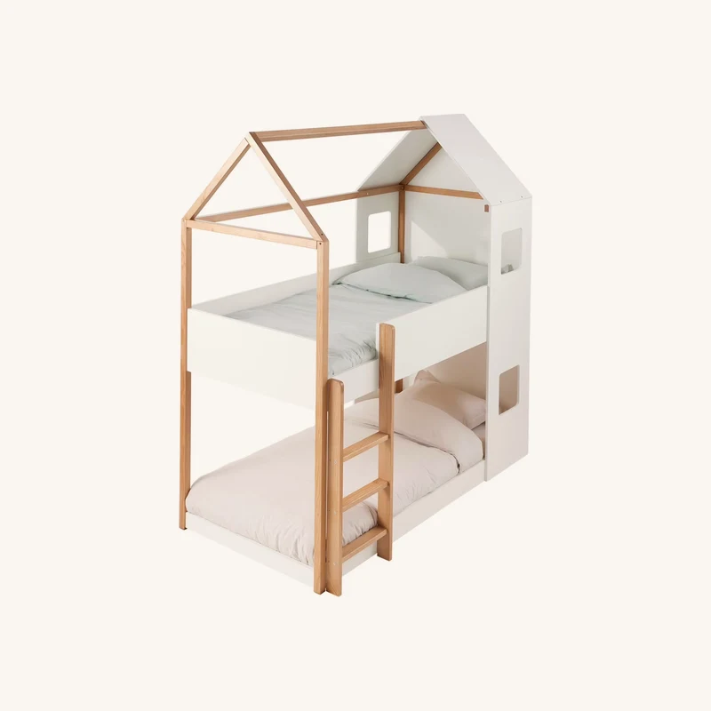 Lit enfant cabane superposé blanc chez Vertbaudet