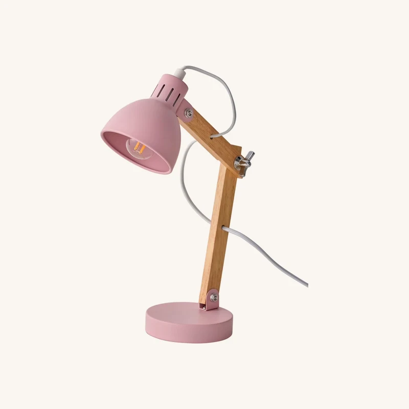 Lampe à poser articulée en bois et métal rose chez Vertbaudet