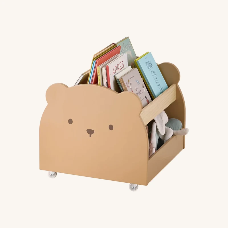 Bibliothèque enfant à roulettes ourson moka chez Vertbaudet