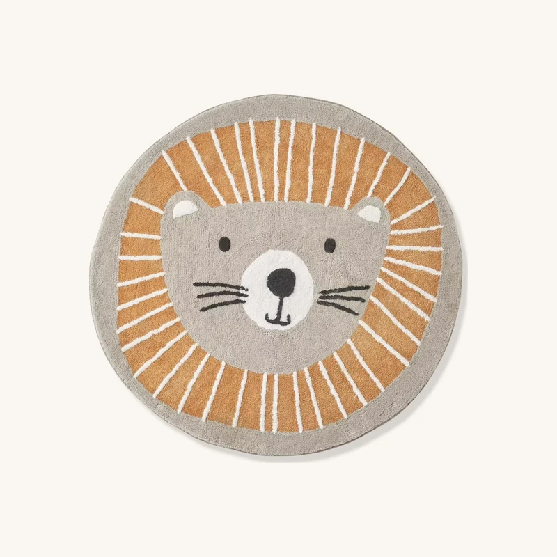 Tapis rond lavable Lion gris / orange chez Vertbaudet