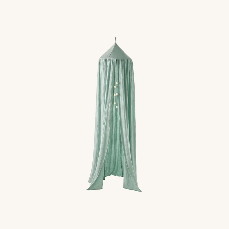 Ciel de lit en gaze de coton avec pompons vert chez Vertbaudet