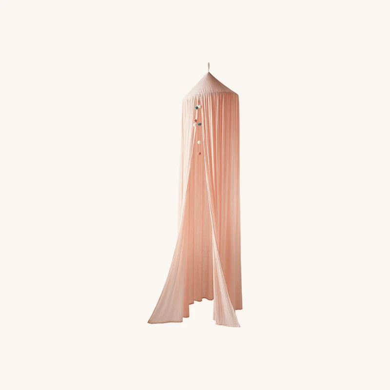 Ciel de lit en gaze de coton avec pompons rose chez Vertbaudet