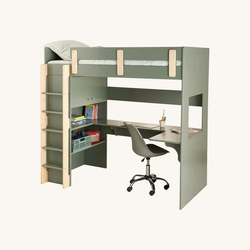 Lit mezzanine avec bureau et rangement everest chez Vertbaudet