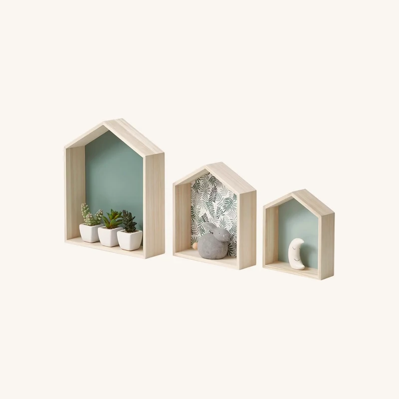 Lot de 3 étagères maison bois vert d'eau chez Vertbaudet